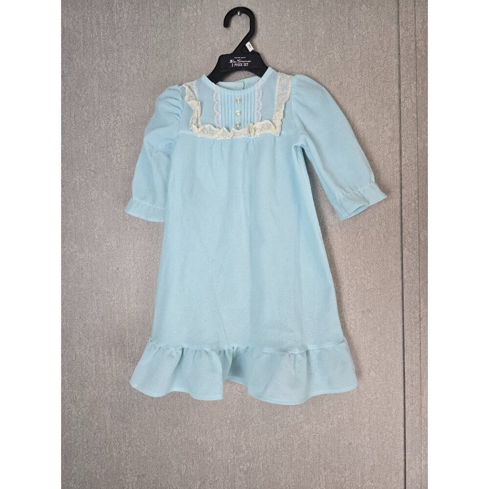 Vintage Yellowbird Nightgown Baby Infants 3 Months Light Blue Cotton Lacey